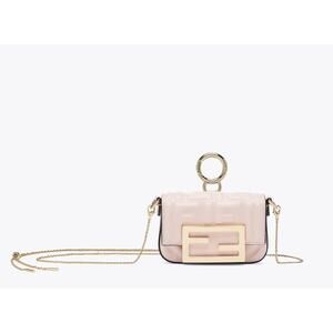 FENDI Pink Lambskin Matisse FF Embossed Nano Maxi Buckle Baguette Charm Bag